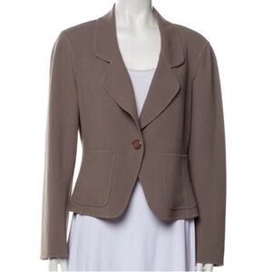 St. John Sewn By Hand Wool Button Blazer Jacket Neutral Dove Size 12